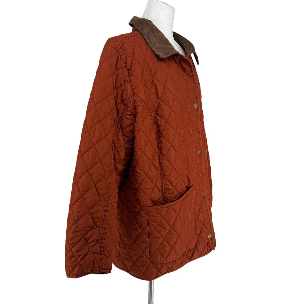GH Bass Quilted Barn Jacket Womens 2X Burnt Orange Corduroy Collar